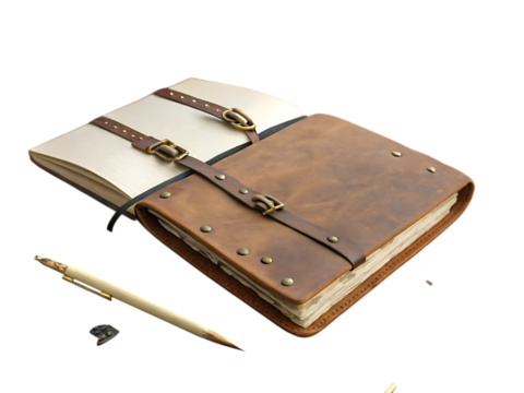 Vintage Leather Journal With Brass Clasps And Pen book