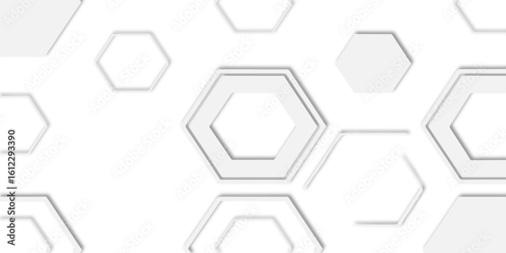 Poster white hexagons with varying patterns on a plain creating an abstract and minimalist composition whit