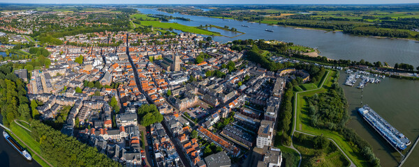 Aerial view around the city Gorinchem in netherlands on a sunny day in summer