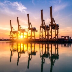 Obraz premium Port cranes at sunset (1)