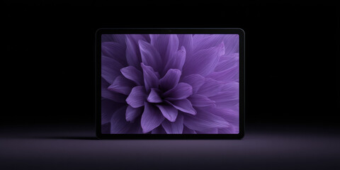 Tablet displaying a vibrant purple flower 