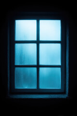 A frosted window with glass panes 