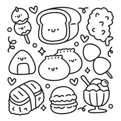Cute Kawaii Hand Drawn Doodles Elements for Coloring Page