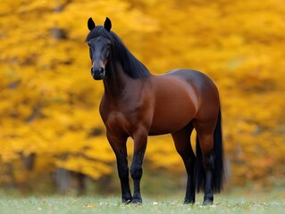 Stunning Sorrel Mustang Stallion in Lush Meadow Pasture