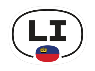 Liechtenstein Country Code Sticker – Oval LI Emblem with Flag Symbol, Royal Crown Graphic on Isolated Background for Travel and National Identity Designs