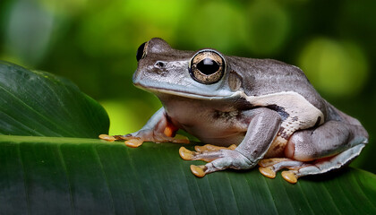 Obraz premium cope s gray treefrog resting on a leaf in a forest setting