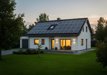 Modern Home with Solar Panels Eco-Friendly House, Renewable Energy, Sustainable Living, Green Architecture.