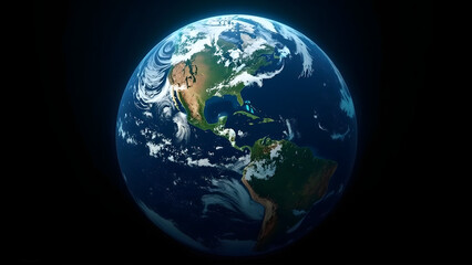 Earth Rendering from Space with Visible North America, Vibrant Oceans and Clouds &ndash; High-Resolution Space Scene