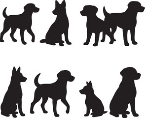 vector set of silhouttee Dog  on white background