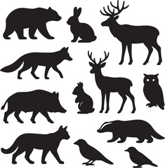 vector set forest_animal_silhouettes   on white background