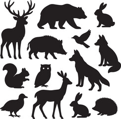 Fototapeta premium vector set forest_animal_silhouettes on white background