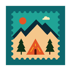 Mountain and Campfire Scene Stamp Collection