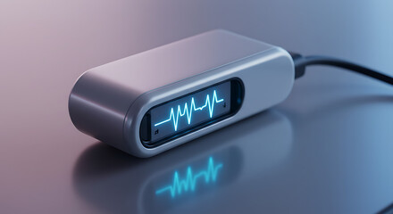 Modern device displays vibrant blue heartbeat waveform with sleek design