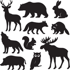 vector set forest_animal_silhouettes   on white background