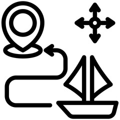 Chart Map black outline icon, use for ocean, marine, sea and nautical UI, UX kit, app and web development, digital or print.