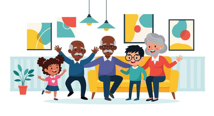 Happy multigenerational family illustration perfect for websites, brochures, or family-themed projects.
