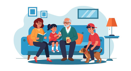 Happy multigenerational family relaxing at home, perfect for family, togetherness, and home concepts.