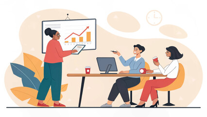 Businesswomen having a meeting, reviewing financial charts and graphs. Ideal for presentations, reports, and marketing materials.