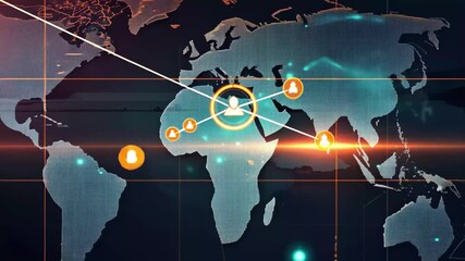 Exploring global data connections and trends through a modern digital map with interactive elements and visualized information in a tech-driven environment - Powered by Adobe