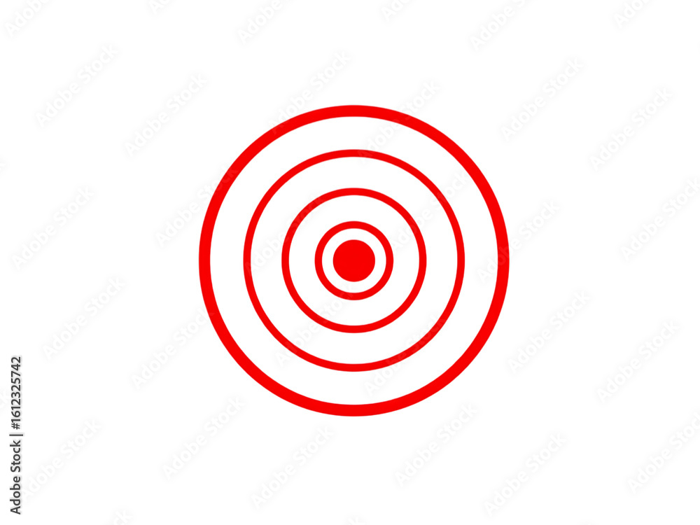 Poster a red target with concentric circles on a black background with a pixelated effect visible throughou
