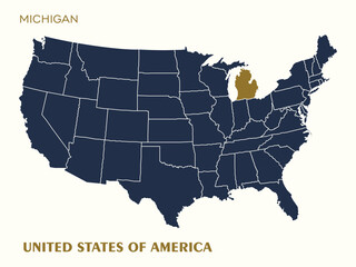 USA Map Vector with Highlighted Michigan State