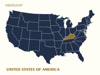USA Map Vector with Highlighted Kentucky State
