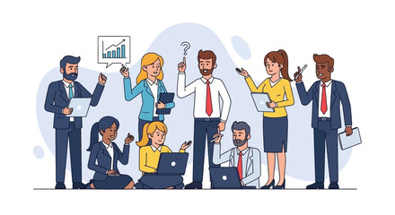 Diverse business team brainstorming, ideal for presentations on teamwork and collaboration.