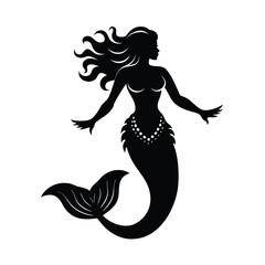 Elegant mermaid silhouette with flowing hair and tail ocean