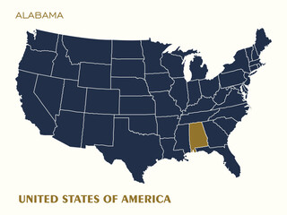 USA Map Vector Highlighting Alabama State