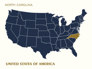 USA Map Vector Highlighting North Carolina