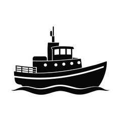 Fototapeta premium Classic tugboat silhouette on wavy water