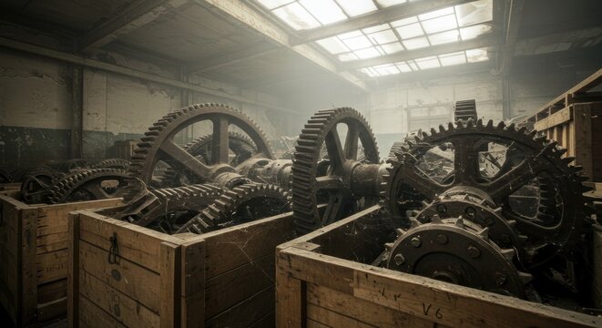 Industrial gears in a warehouse