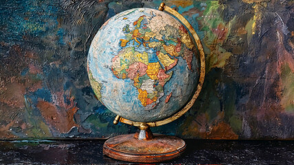 Vintage globe displaying world map with continents and countries, representing global geography, travel destinations, and international exploration concepts
