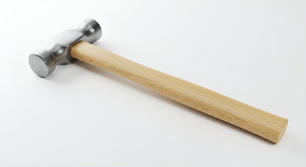 Realistic claw hammer with wooden handle on white background. Perfect tool for carpentry, construction, and home repair themes.