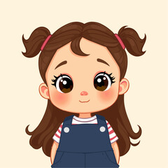 Adorable Cartoon Girl with Pig Tails