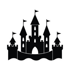 Obraz premium Majestic medieval castle silhouette with flags