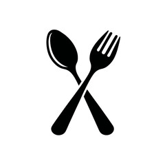 Crossed Spoon and Fork Icon Dining and Utensil Symbol on White