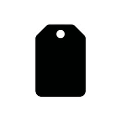 Minimalist black price tag icon silhouette isolated on white background for sales and retail concepts.