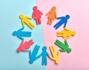 Colorful Paper People Holding Hands in Unity Circle