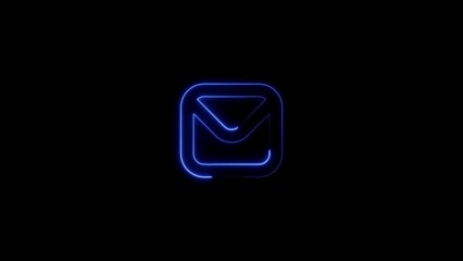 Glowing Blue Neon Email Envelope Icon on Black Background