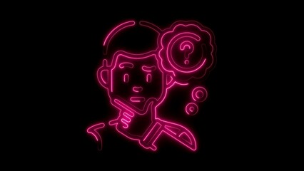 Pink Neon Illustration of a Person Thinking with Question Mark Thought Bubble