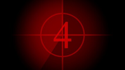 Red Countdown Number Four with Crosshairs on Black Background