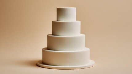 Minimalist multi-tiered white cake with brown background