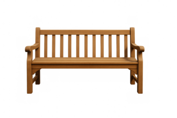 Empty wooden park bench with transparent background inviting to rest