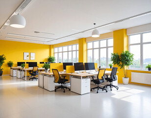 Bright Yellow Office Space with Modern Furniture