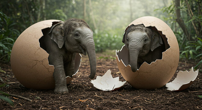 elephants in the grass easter bunny with eggs baby  haching an egg new births in jungle