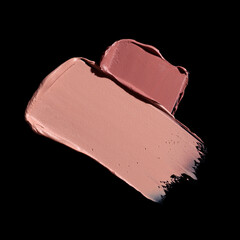 pink lipstick smear, cosmetics beauty product texture, liquid blush, lipstick swatch	on the black...
