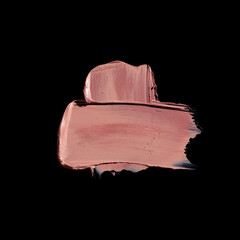 pink lipstick smear, cosmetics beauty product texture, liquid blush, lipstick swatch	on the black...