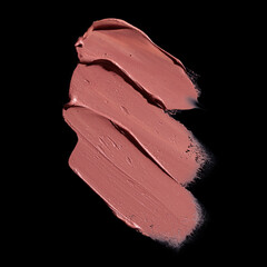 pink lipstick smear, cosmetics beauty product texture, liquid blush, lipstick swatch	on the black...