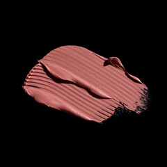pink lipstick smear, cosmetics beauty product texture, liquid blush, lipstick swatch	on the black...